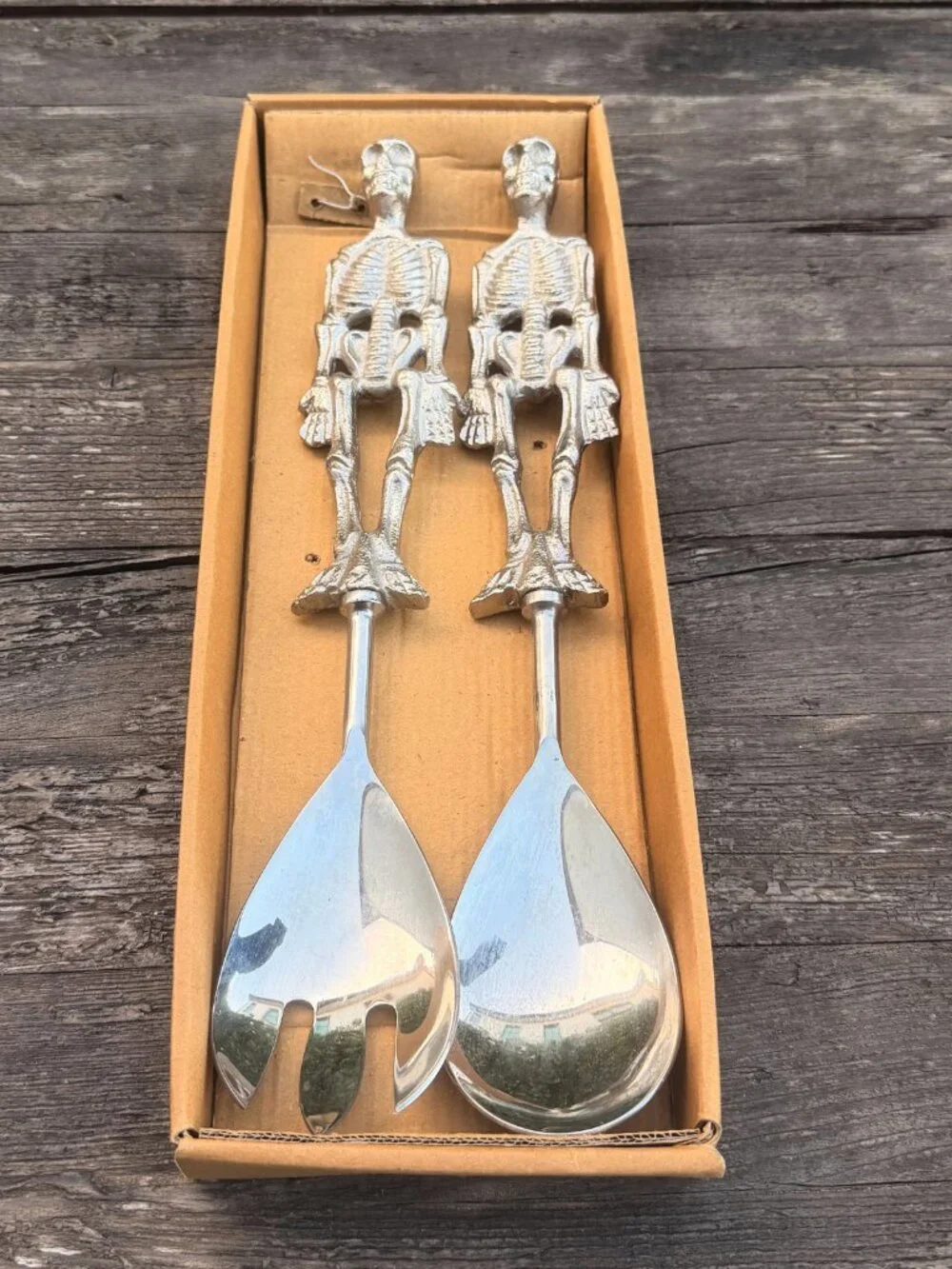 Skeleton Serving Spoon Fork Spooky 2 Piece Salad Servers Halloween Party Heavy
